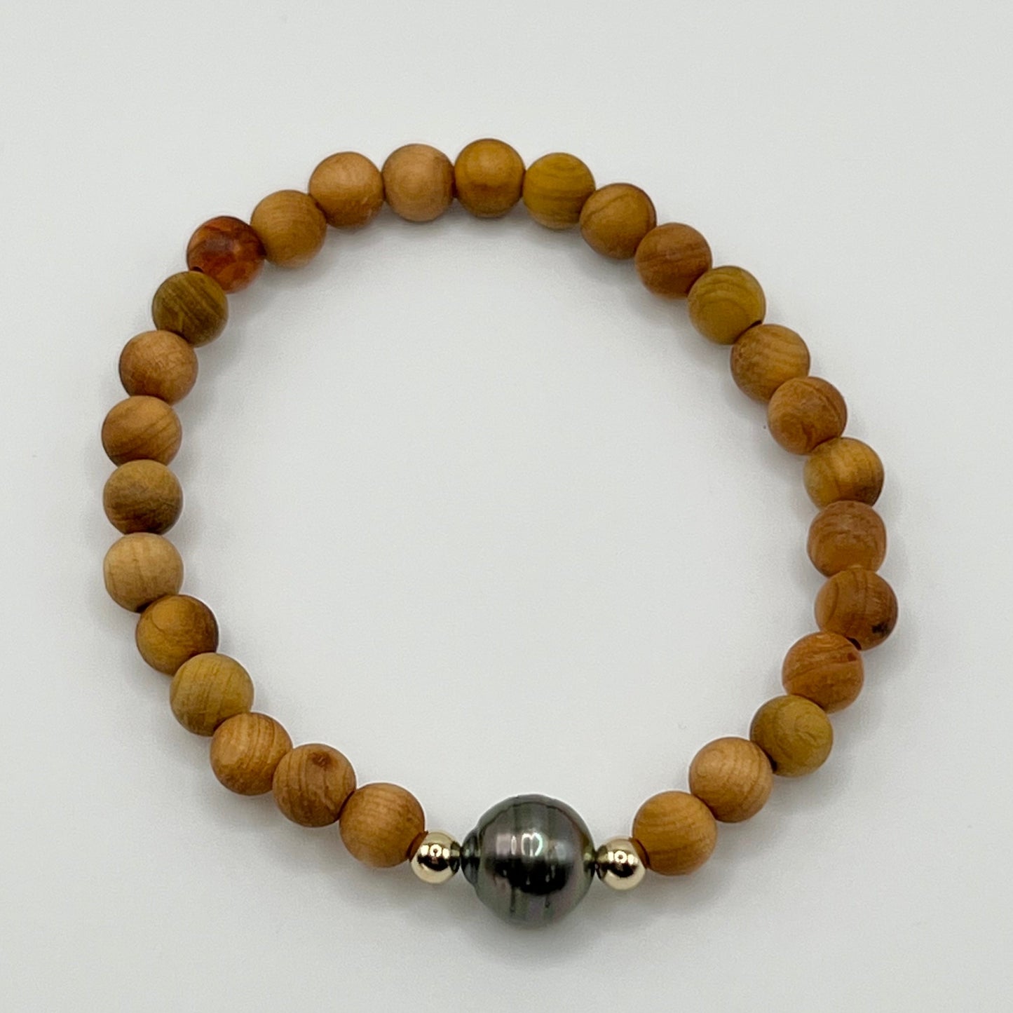 Tahitian Pearl and Sandalwood Stretch Bracelet